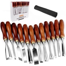 12-Piece Wood Carving Chisel Set - CR-V 60 Steel Multi-Shape Edge Gouges Carv...