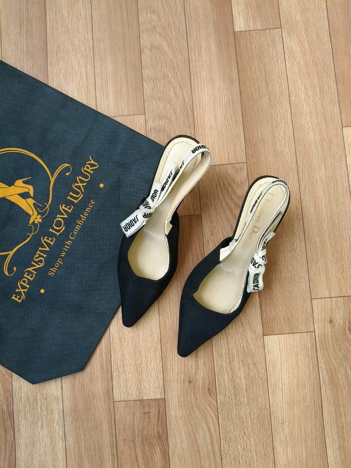 DIOR HEELS J'ADIOR SLINGBACK PUMP Black Technical Fabric Heel EU 38 US 8 thumbnail 2