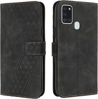 HandyhüLle FüR Samsung Galaxy A21S, Pu Leder Wallet Flip Cover Schwarz