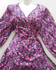 Vintage Ditsy Floral Print Ruffle Frilled Dipped Hem Wrap Dress Size 16-18 