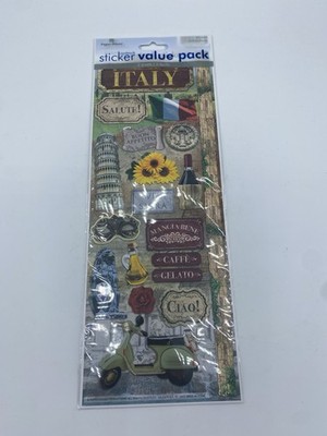 Italy Travel Scrapbook Sticker Set- Ciao Bella Scooter Wine Leaning Tower Caffe`