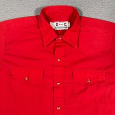 Vintage H Bar C Shirt Mens 16.5 35 Red Western Snap button Cowboy Rodeo Pockets