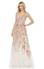 New Mac Duggal 5671 V Neck Floral Embellished Spaghetti Strap Gown Size 14