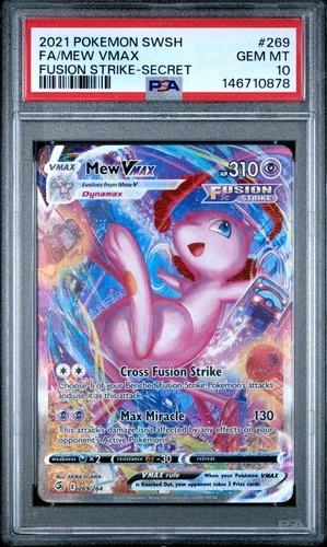 2021 POKEMON SWORD & SHIELD FUSION STRIKE SECRET #269 FULL ART/MEW VMAX PSA 10