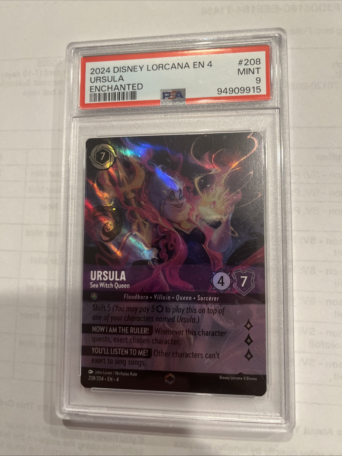 2024 Disney Lorcana Ursula's Return Ursula Sea Witch Queen Enchanted #208 PSA 9