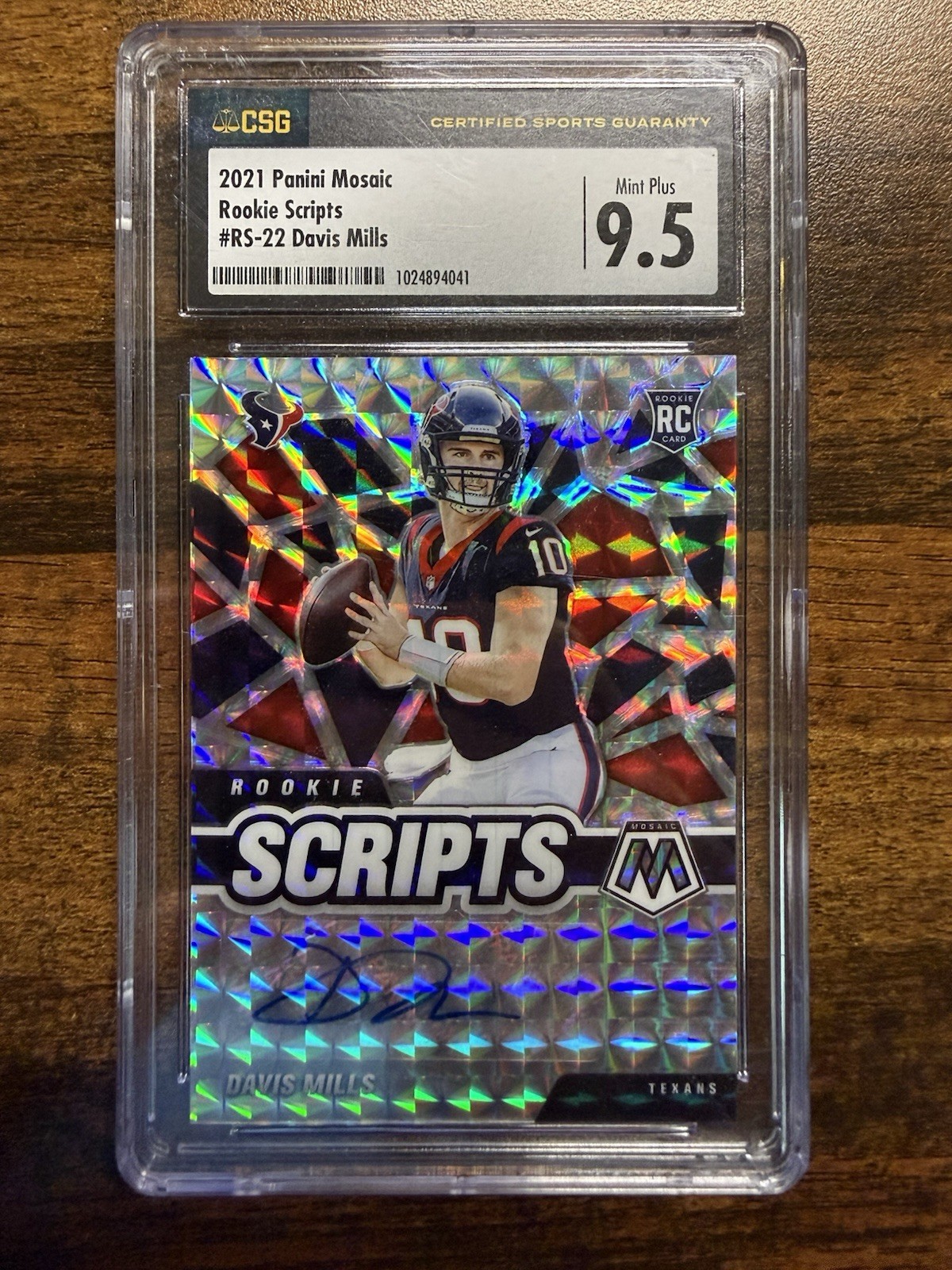 2021 Mosaic Rookie Scripts Davis Mills Auto RC CSG 9.5 Texans