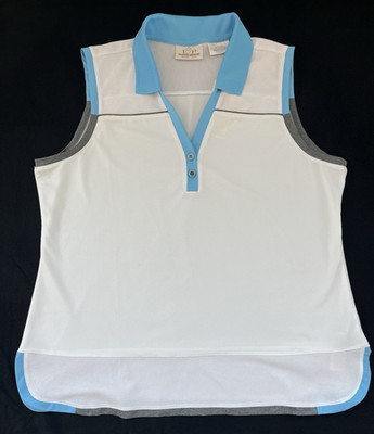 EP Pro Tour Tech Women s XL Sleeveless Golf Polo White with Blue Gray Shirt NWT