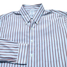 Brooks Brothers Shirt Mens 17.5 36/37 Gray Red Stripe Slim Fit Non Iron Cotton