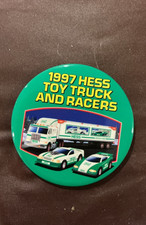 HESS 1997 TRUCK AND RACERS CASHIER 3&rdquo; PINBACK Pin BUTTON