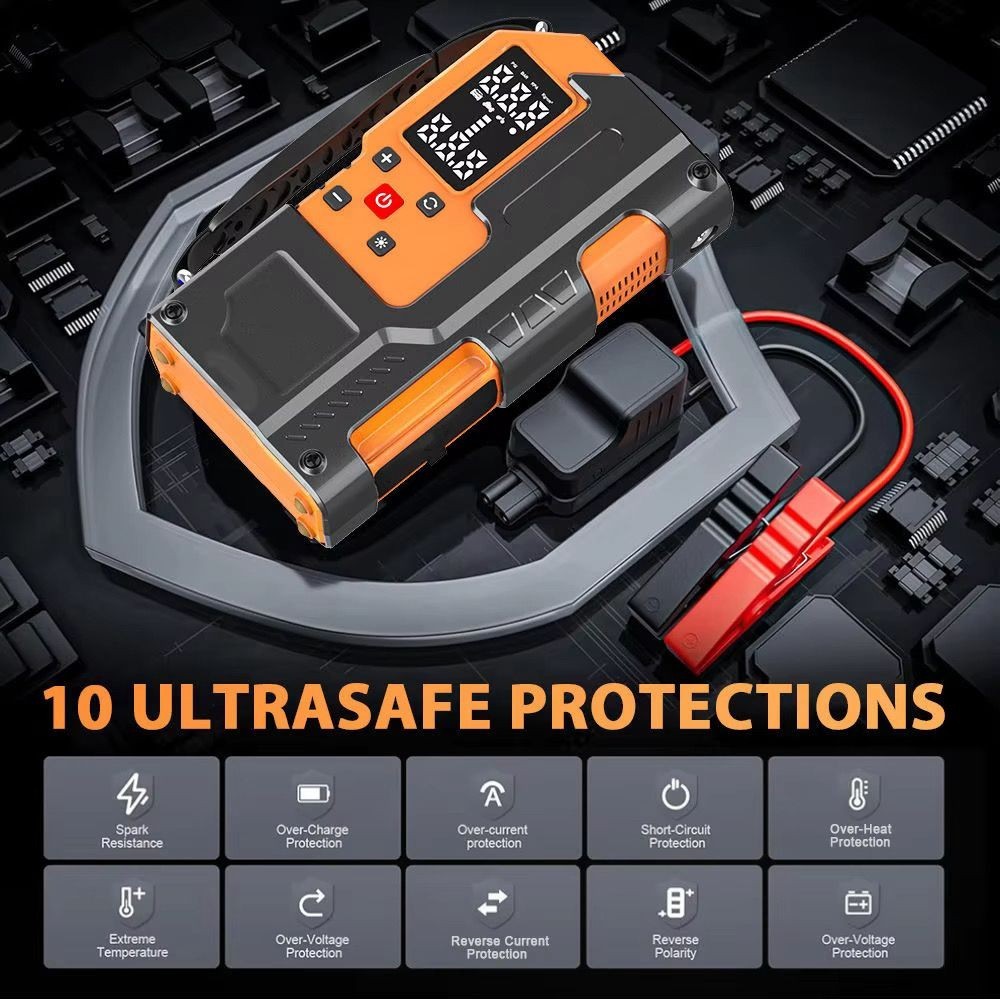 AIR COMPRESSOR WITH JUMP STARTER 10000mAh POWER BANK EMERGENCY WITH SOS LED