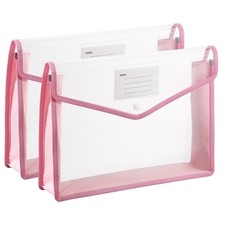 2 Pack A4 Plastic File Folders with Snap Closure Pink Horizontal