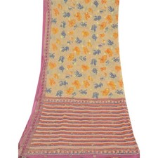 Sanskriti Vintage Cream Long Dupatta/Stole Pure Georgette Hand Bead Kantha Veil