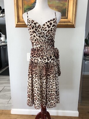 Class Roberto Cavalli Womens Animal Print V Neck Drop Waist Dress 