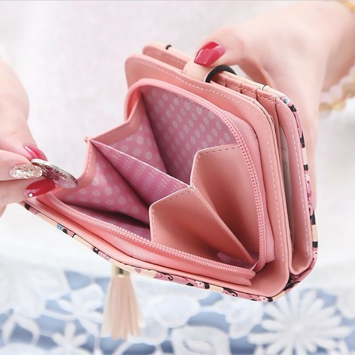 Women's Cute Cat Small Wallet Leather Card Holder Coin Purse Bifold Zipper Bag - Picture 8 of 15