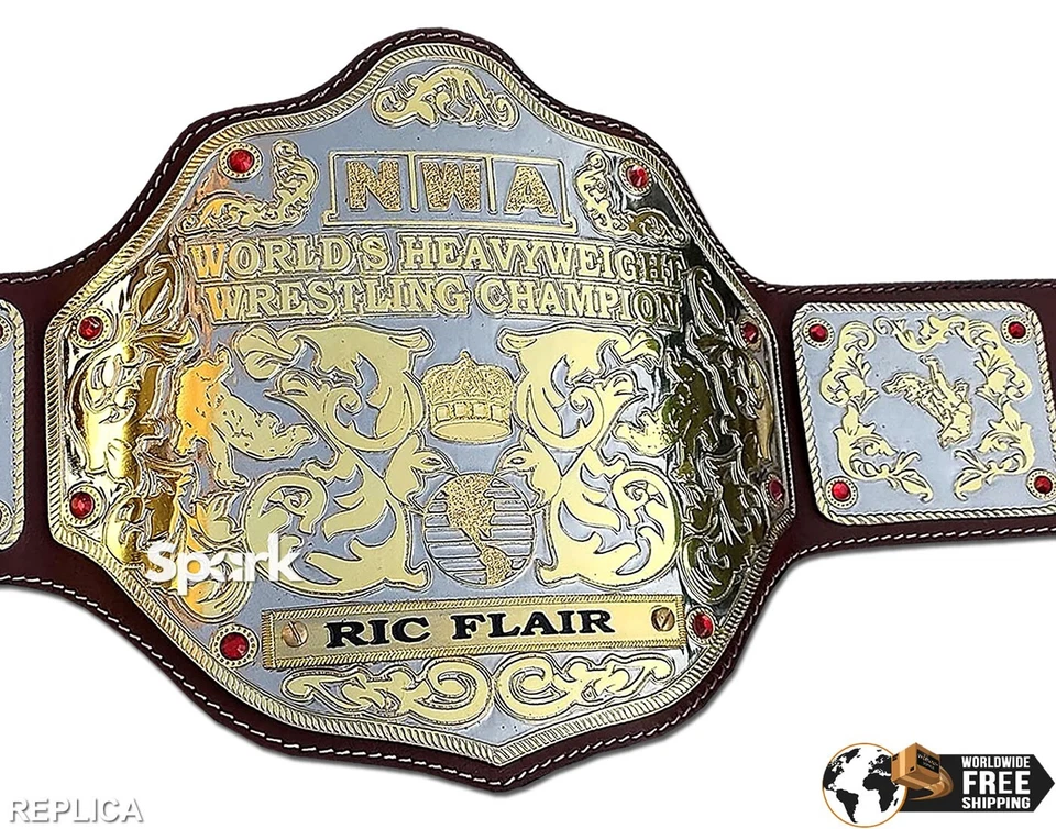 Réplica de cinturón título campeón mundial de peso pesado grande de la NWA 4 mm zinc tamaño adulto Foto 3 de 4