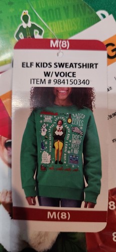 NWT Unisex The Elf Christmas Holiday Sweatshirt Voice Movie Quote Button Youth 8 - Picture 3 of 3