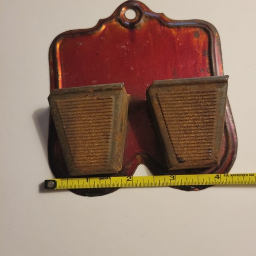 Vintage Antique Red Metal Wall Hanging Match Safe Double Stricker Front Holder - Picture 8 of 8