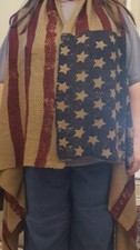 WORN LOOK VEST-STARS AND STRIPES AMERICAN FLAG - WOVEN - 34 INCH LONG