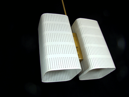 Jacques Biny Double Perforated Metal Cube Ceiling Lamp Pendant France 1950´s - Picture 10 of 11