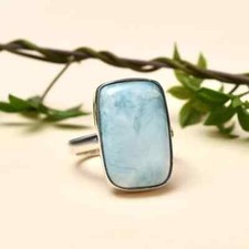 Larimar Gemstone Ring 925 Sterling Silver Handmade Statement Ring Gift Ring