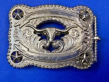Texas Lonestar Longhorn Cow Bull Head Steer Silver Tone Cowgirls Belt Buckle