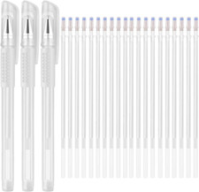 Heat Erasable Fabric White Marking Pens with 20 Refills for Tailors Sewing and Q