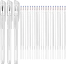 Heat Erasable Fabric White Marking Pens with 20 Refills for Tailors Sewing and Q