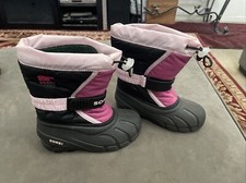Sorel Flurry Pink/Black Snow Boots Youth Size 12 Used