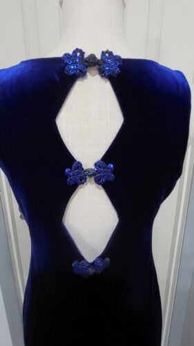 Vtg Y2k Zum Zum Blue Velvet Satin Slinky Prom Dress Open Back Size 5/6 - Picture 2 of 10