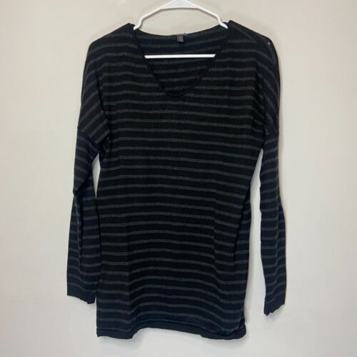 Eileen Fisher Women M Merino Wool Sweater Black Striped Long Sleeve Warm HOLE - Picture 1 of 8