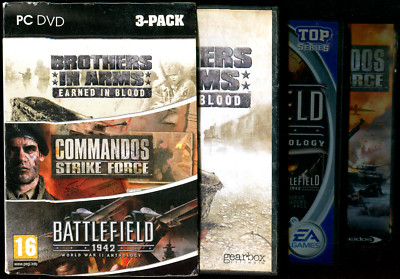 Warpack 3-PACK: Battlefield 1942, Commandos, BiA PC DVD-ROM Video Game CIB PAL