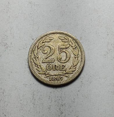 1897 Sweden 25 Ore - Vintage Silver Coin - Oscar II