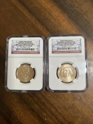 2007 P & D 1st Pres George Washington & 3rd Pres Thomas Jefferson-2 Coins BU NGC