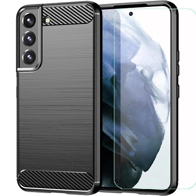 FOR SAMSUNG GALAXY S23 CARBON BLACK SLIM COVER + TEMPERED GLASS FILM S 23