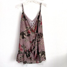 BCBGeneration Mini Surplice Floral Dress L Slip Wrap Party Summer Revolve NEW