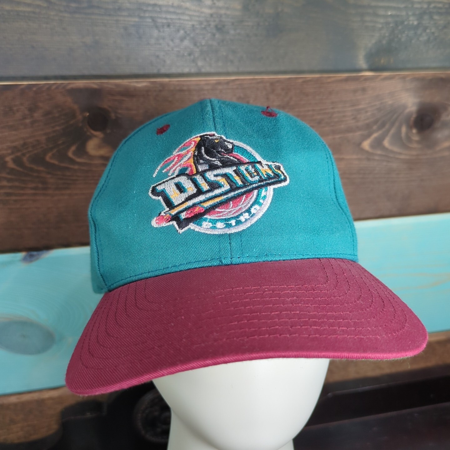 Vintage Detroit Pistons Snapback Hat Red & Teal NBA Cap One Size Fits All