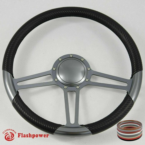 15.5" Billet Steering Wheel Black Full Wrap Chevy Blazer C10 W/Horn - Foto 6 di 12