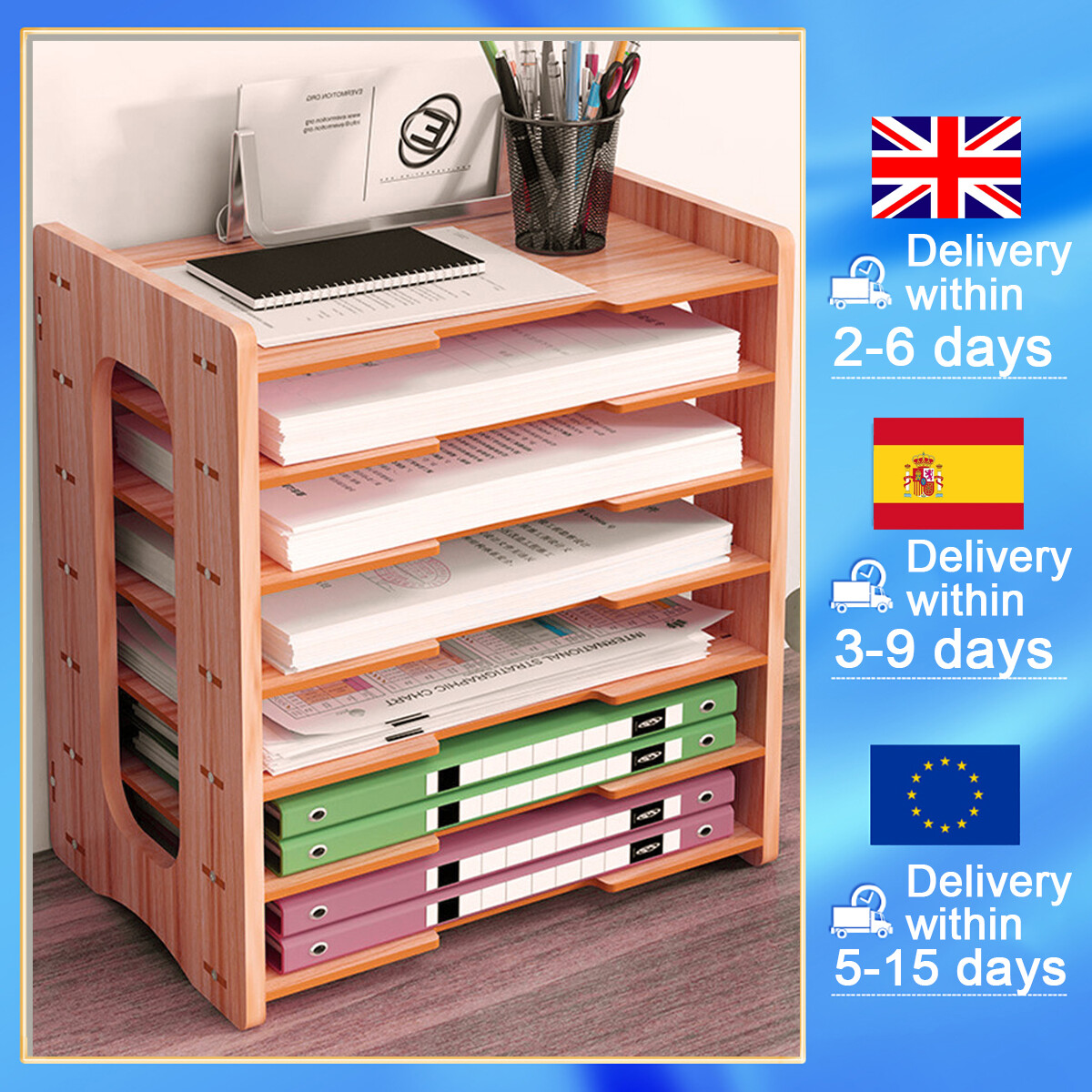 Bamboo Wooden Organiser Desk Table Office Files Organizer Storage Box ...