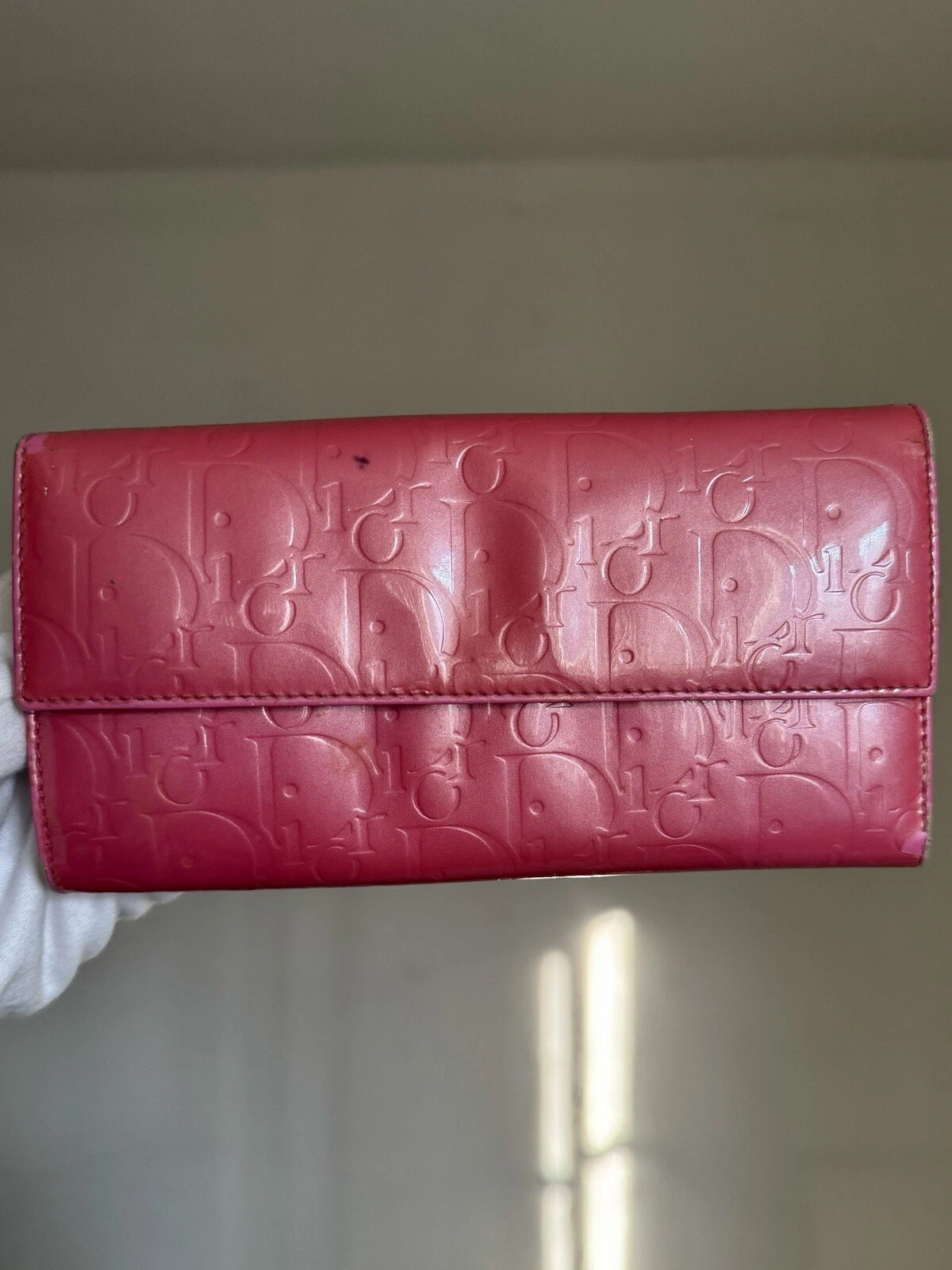 Portefeuille authentique Christian Dior Ultimate Rendez vous Patent Dior Trotter Fuchsia