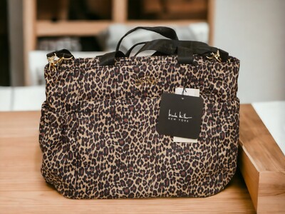 NEW W TAGS NICOLE MILLER LEOPARD DIAPER BAG NYLON TOTE LARGE CHANGING PAD STRAPS