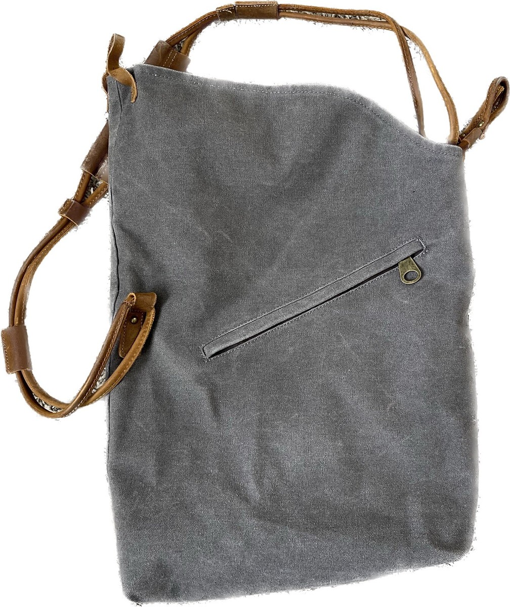 Tom Clovers Womens Gray Canvas Leather Strap Lined Messenger