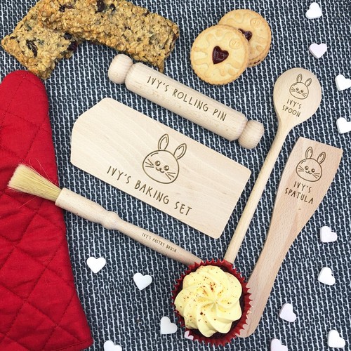 Personalised Kid's Easter Baking Set Wood Utensils Kit Rolling Pin Board Spoon - Picture 7 of 15