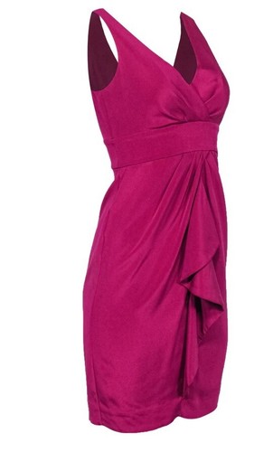 Diane Von Furstenberg DVF Fuchsia Draped Silk Sheath Dress Sleeveless V Back 8
