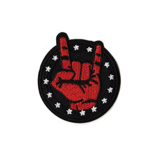 Rock On Hand Sign Embroidered Iron-On Patch - Heavy Metal Music Badge