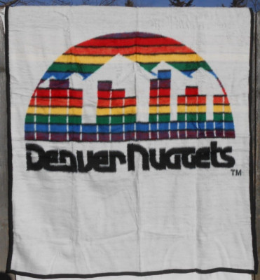 Vintage NBA Denver Nuggets Rainbow Cityscape 80x60 Biederlack 1989 Blanket NOS