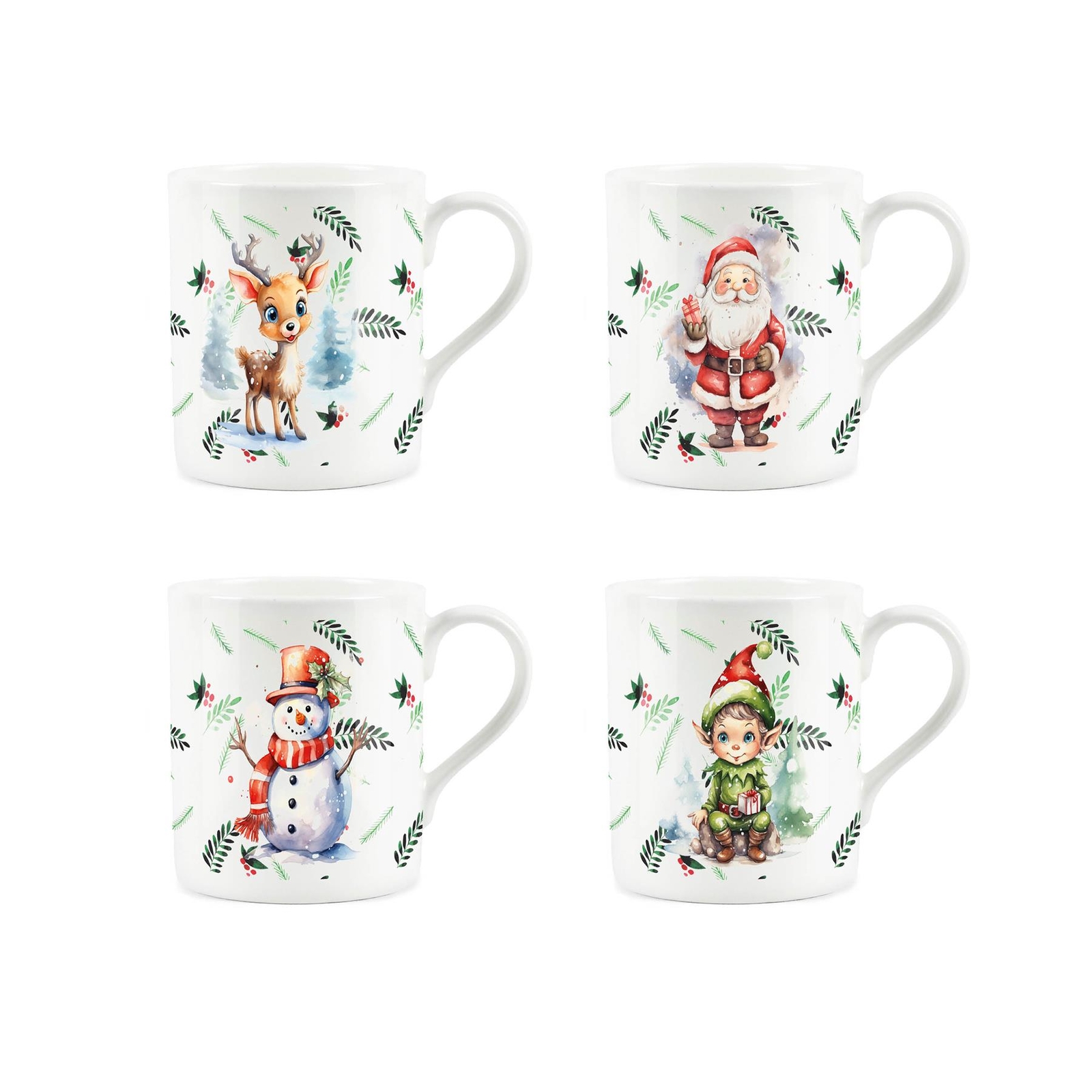 Christmas Mugs Set - Xmas Present Novelty Bone China Tea/Coffee Cups Gift