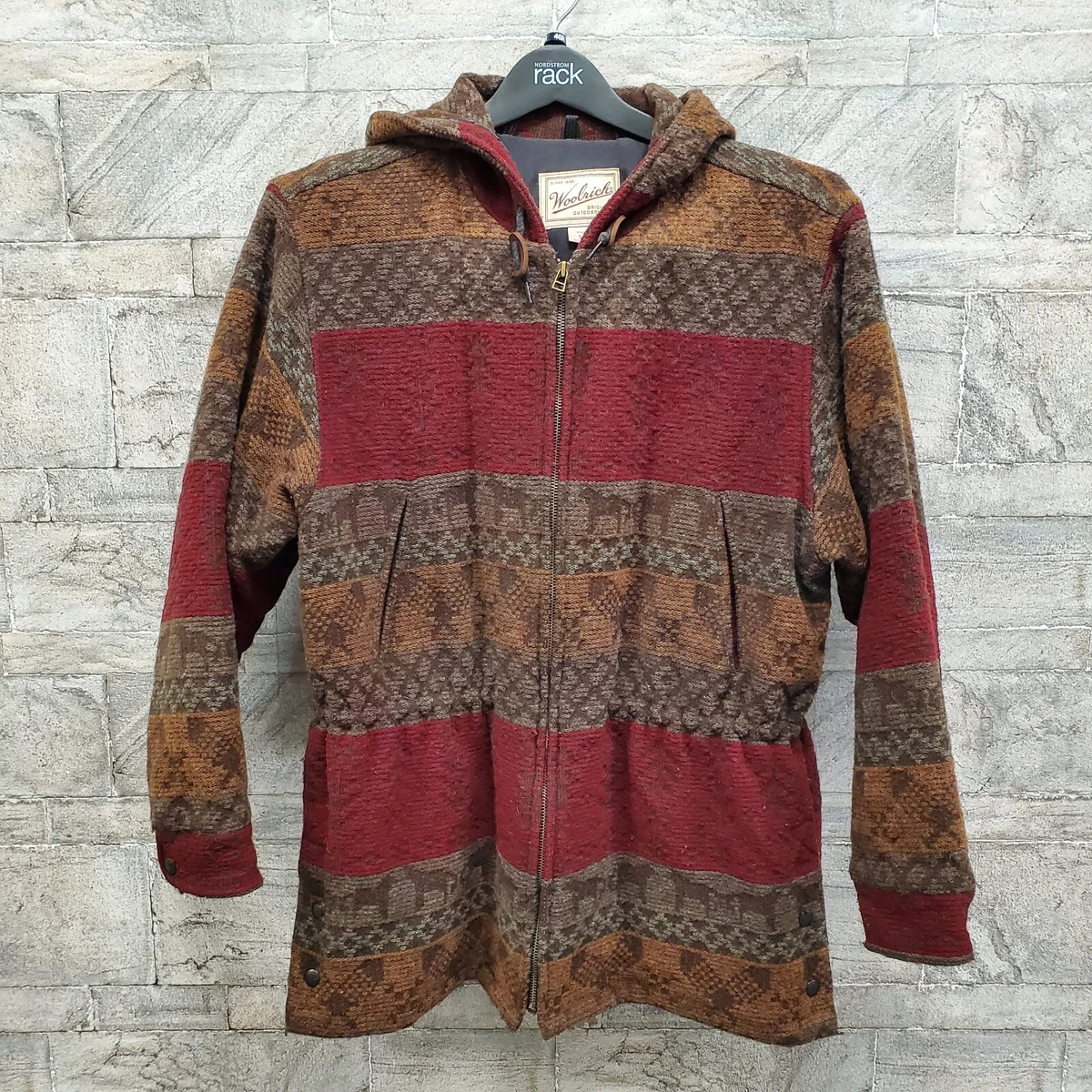 Vintage Woolrich Blanket Coat Southwest Hood Horse Aztec Wool Jacket Size XL
