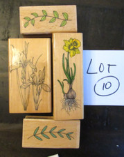 Lot of 4 Wood Mounted Rubber Stamps - Flowers Plants RS-10