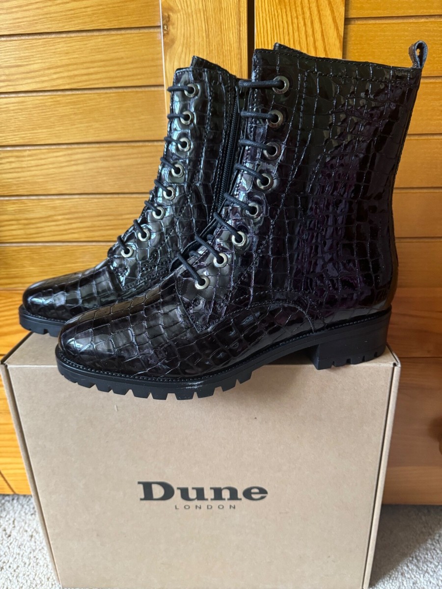 Dune London Preston Black Print Leather Boots, Size UK 7, EU