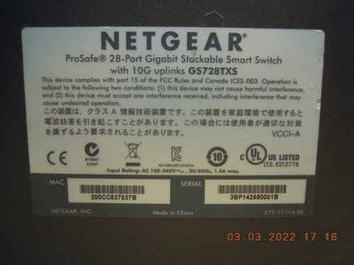 GS728TXS Netgear ProSafe 28-Port Gig Stackable Smart Switch w/ 10G Uplink #S235 - Afbeelding 12 van 12